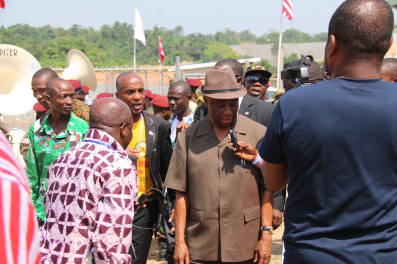 Vice President Joe Boakai speaking to the media following the dedicatory ceremony